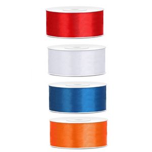 4x kleuren rollen Hobby/decoratie satijn sierlint 2,5 cm x 25 meter - Cadeaulinten