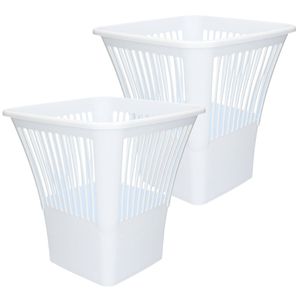 Plasticforte Afvalbak/vuilnisbak/kantoor prullenbak - 2x stuks - plastic - wit - 30 cm - Prullenmanden