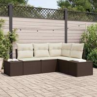 Tuinbankenset met opslag 4 pcs Bruin en Crème poly rattan