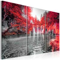 Schilderij - Waterval in Rood Bos, 3luik - thumbnail