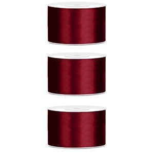 3x Hobby/decoratie diep rood satijnen sierlinten 3,8 cm/38 mm x 25 meter