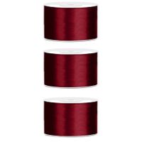 3x Hobby/decoratie diep rood satijnen sierlinten 3,8 cm/38 mm x 25 meter