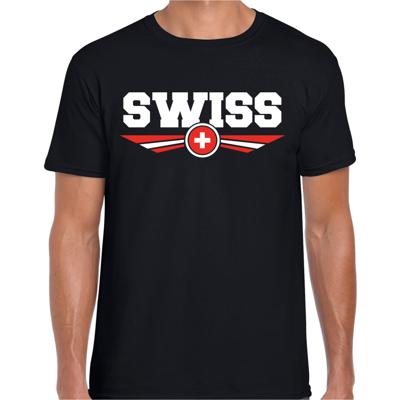 Zwitserland supporters t-shirt - met vlag print - zwart - voor heren - landen - kleding