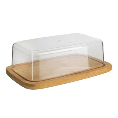 Botervloot met deksel - bruin/transparant - bamboe hout/kunststof - 19 x 12,4 x 7 cm
