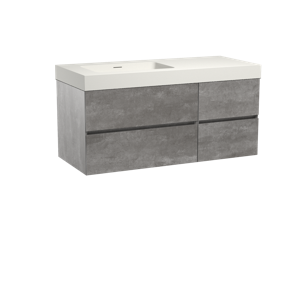 Storke Edge zwevend badmeubel 120 x 52 cm beton donkergrijs met Mata High asymmetrisch linkse wastafel in mat witte solid surface