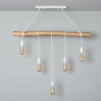 Hanglamp hout balk industrieel &apos;Yaris&apos; E27 fitting wit 102cm