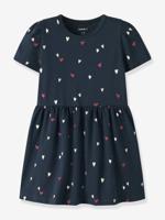 Jurk van jersey voor meisjes met korte mouwen en print NAME IT donkerblauw