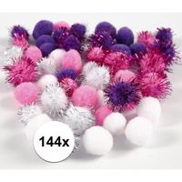 144x knutsel pompons 15-20 mm wit/paars