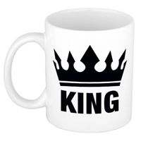 Cadeau King mok/ beker wit met zwarte bedrukking 300 ml - feest mokken