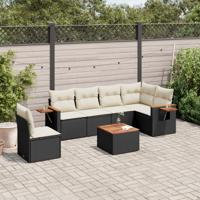 7-delige Loungeset met kussens poly rattan zwart