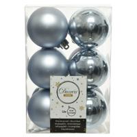 Decoris kerstballen - 12x st - grijsblauw - 6 cm - kunststof - mat/glans - kerstversiering