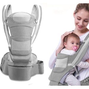 Luxe Ergonomische draagzak - Babydrager + Opbergvakjes - Grijs tot 25 kg multifunctionele heupdrager grijs