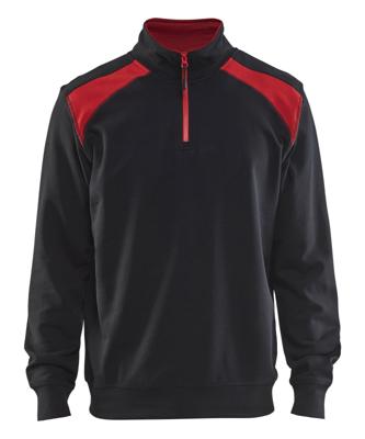 Blåkläder Sweatshirt bicolour met halve rits 33531158 | Zwart/Rood | Maat M - 7330509456200