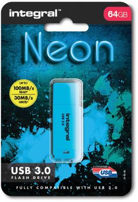 Integral Neon USB 3.0 stick, 64 GB, blauw