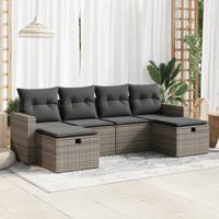 6-delige Loungeset met kussens poly rattan grijs 6-delige Loungeset met kussens poly rattan grijs