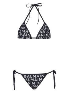 Balmain bikini à logo imprimé - Noir