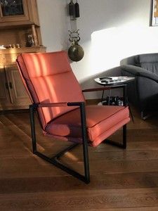 Leren fauteuil met stalen frame en hoge rug - bruin leer - Echt leer, Industrieel, ontdek de vele Leersoorten en Kleuren bij ShopX