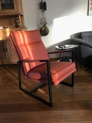 Leren fauteuil met stalen frame en hoge rug - bruin leer - Echt leer, Industrieel, ontdek de vele Leersoorten en Kleuren bij ShopX