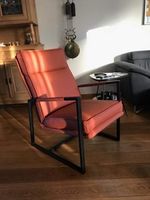 Leren fauteuil met stalen frame en hoge rug - bruin leer - Echt leer, Industrieel, ontdek de vele Leersoorten en Kleuren bij ShopX