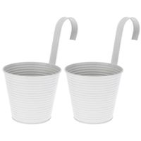 Set van 4x stuks bloempotten/plantenbakken zink met ophanghaak wit gestreept 14 x 12 x 24 cm