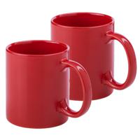 Koffie mokken/bekers - 2x - keramiek - met oor - rood - 370 ml