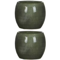Mica Decorations Bloempot - 2x stuks - glanzend groen - keramiek - 14 x 12 cm