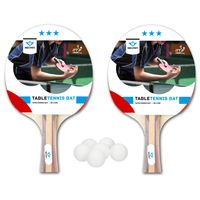 Set van 2x tafeltennis batjes 3 sterren + 18x tafeltennis/ping pong balletjes wit 4 cm    -