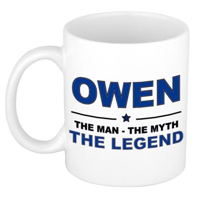 Owen cadeau mok - man myth legend - naam koffiemok / beker - wit en blauw - 300 ml