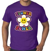 Grote Maten jaren 60 Flower Power verkleed shirt paars met emoticon bloem heren - thumbnail