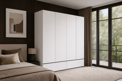 Home365 Kledingkast Crotone - Wit - 4-Deurs met Lades