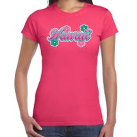 Hawaii zomer t-shirt roze met bloemen voor dames - thumbnail