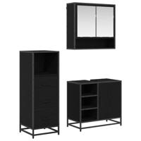 Badkamermeubelset met lade 3 pcs Zwart eiken 65 x 33 x 60 cm