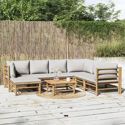 8-delige Loungeset met kussens bamboe lichtgrijs