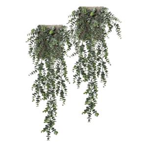 Kunstplant Eucalyptus - 2x - groen - takken - hangplant - 75 cm