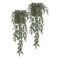 Kunstplant Eucalyptus - 2x - groen - takken - hangplant - 75 cm - thumbnail