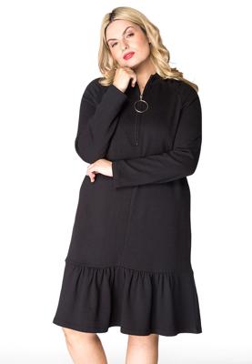 Yoek Dress-sweater ruffled | Zwart | Maat Plus