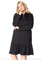 Yoek Dress-sweater ruffled | Zwart | Maat XXL