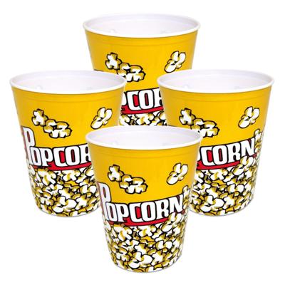 Popcorn bak - 4x - geel/wit - kunststof - D24 cm - 6 liter - herbruikbaar