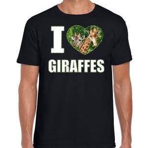 I love giraffes t-shirt met dieren foto van een giraf zwart voor heren