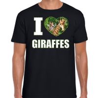 I love giraffes t-shirt met dieren foto van een giraf zwart voor heren