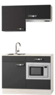 Kitchenette zwart 120cm met onderbouw magnetron en afzuigkap OPTI-0209