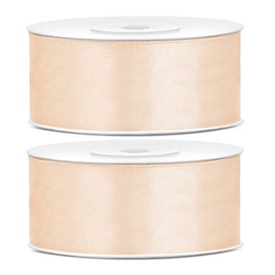 2x Hobby/decoratie creme satijnen sierlinten 2,5 cm/25 mm x 25 meter