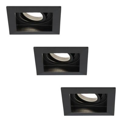 Set van 3 Durham vierkante LED inbouwspots - 5 Watt 400 lumen - 4000K neutraal wit - GU10 - Dimbaar Kantelbaar - Voor binnen - Zwart