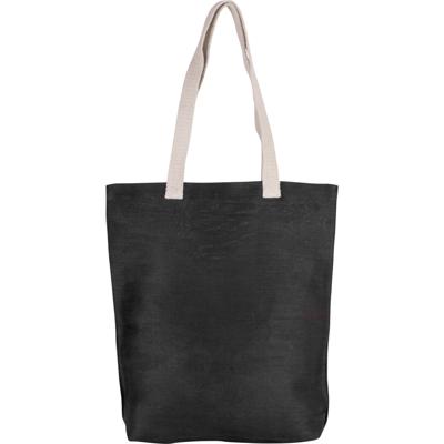 Jute canvas katoenen schoudertasje- zwart - 38 x 42 cm - Boodschappentas