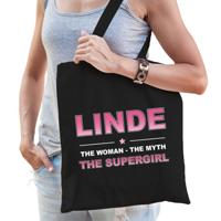 Naam cadeau tasje Linde - the supergirl - zwart - voor dames - katoen