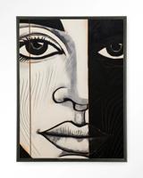 Urban Cotton Wandkleed 'Contrast' 110 x 145cm in Floating Frame - black