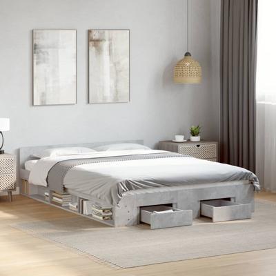 Bedframe met lades bewerkt hout betongrijs 140x200 cm