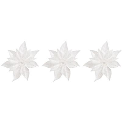 Cosy & Trendy Kerstboomversiering - 3x - bloem - op clip - witte kerstster - 18 cm