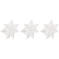 Cosy & Trendy Kerstboomversiering - 3x - bloem - op clip - witte kerstster - 18 cm