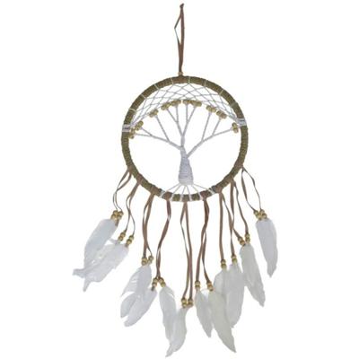Dromenvanger/dreamcatcher Levensboom - mobiel - bruin - veertjes/kraaltjes - 22 cm